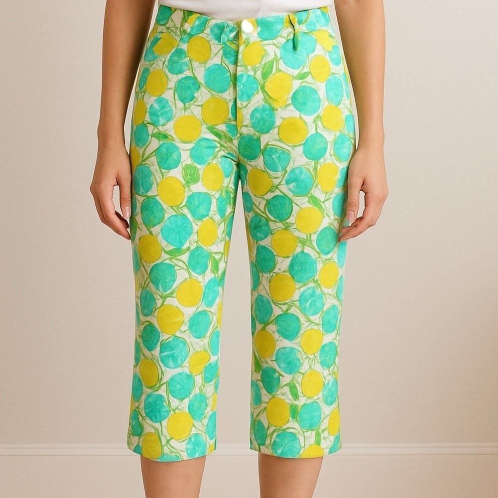 Lilly Pulitzer Fruit Print Cropped Pants Womens 8‎ White Yellow Blue Excellent